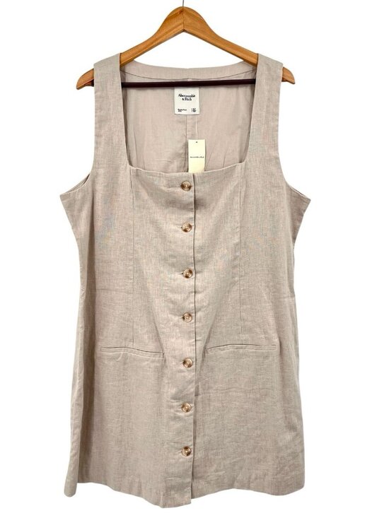 Abercrombie & Fitch Dresses & Skirts - ABERCROMBIE & FITCH Women's Khaki Linen Sleeveless Square Neck Shirt Dress XLT